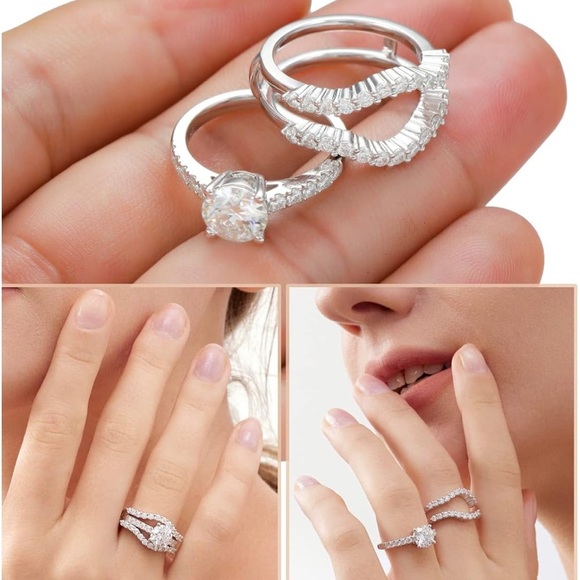 Certified Moissanite Bridal Ring Set 3 cts. Round Cut - Picture 2 of 5